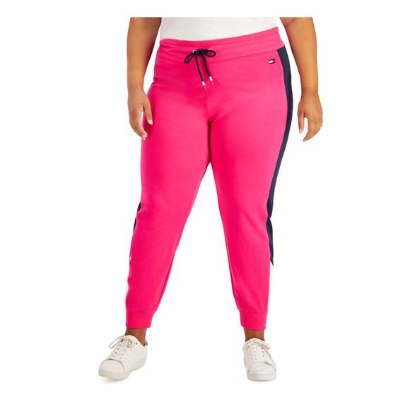 TOMMY HILFIGER SPORT Womens Pink Stretch Tie Joggers Active Wear